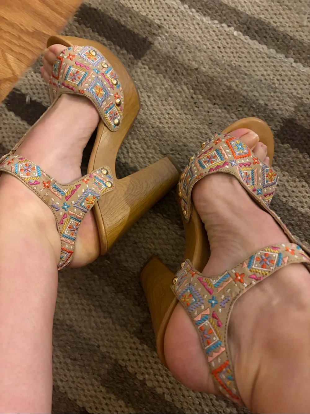 Gianni Bini Multicolor Embroidered Platform Sandals